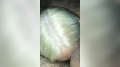 Platinum blonde sucking penis on camera